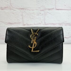 Saint Laurent Grain De Poudre Matelasse Chevron Small Monogram Envelope Wallet